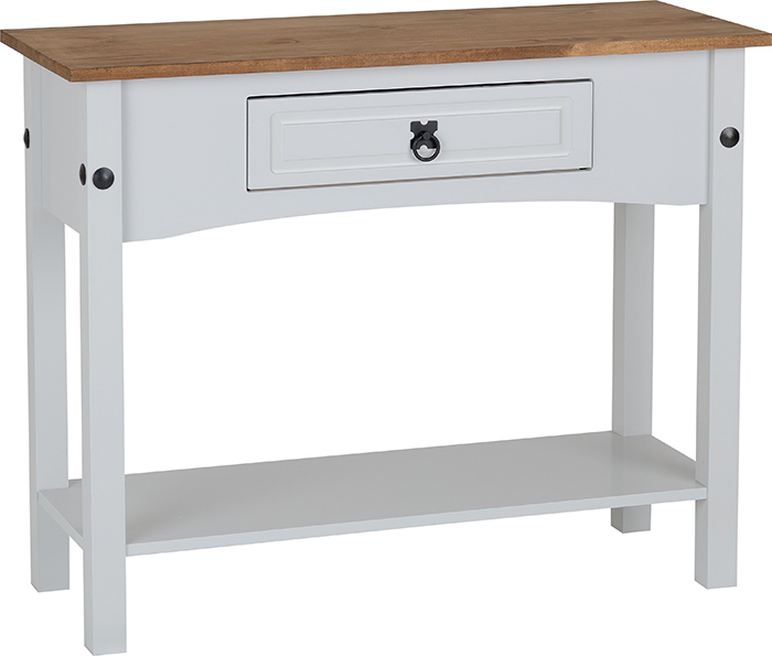 Corona 1 Drawer Console Table with Shelf Grey Distressed Pine - Click Image to Close